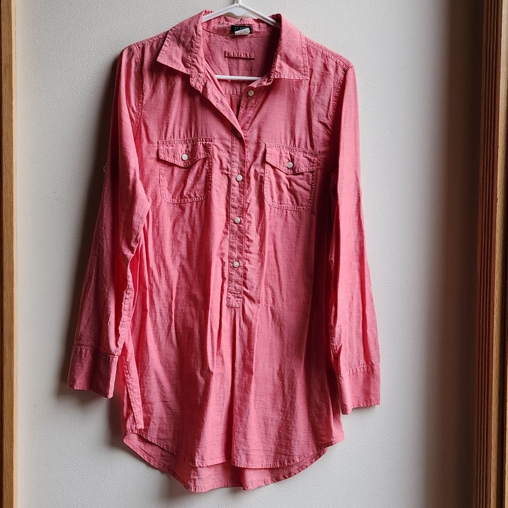 J. Crew Pink Half Button Down Shirt Size Small